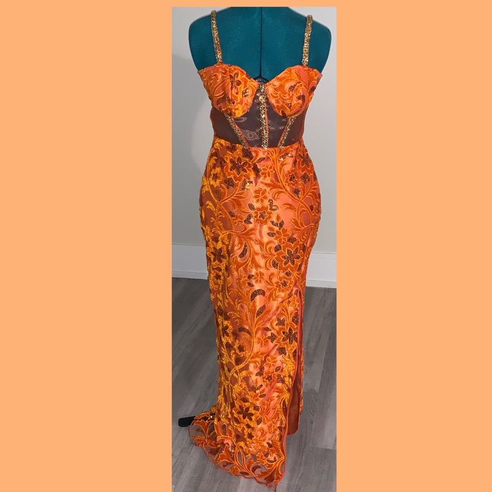 🍊Orange Velvet Lace Dress🍊